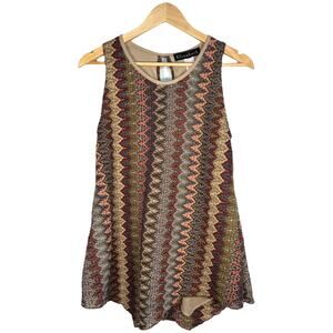 Elizabeth 90s Zigzag Knit Tank Top Asymmetrical Hem L